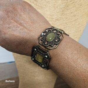 Vintage Victorian Style Bronzed & Colored Acrylic Beads Stretch Bracelet